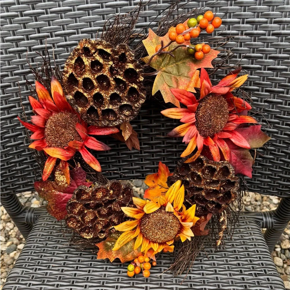 Autumn Wreath with Sunflowers and Pinecones
